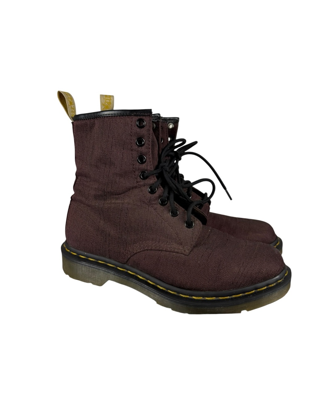 Dr. Martens Vegan Castel Lace Up Combat Boots Burgundy Canvas Sz 8